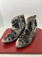 Free People Med Tall Zip Boot Women 7.5 (38 EU) Sequins Beads BOHO Festival