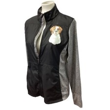 Hand Printed Womens Large Upcycled St Bernard Dog Long Sleeve Full Zip Jacket