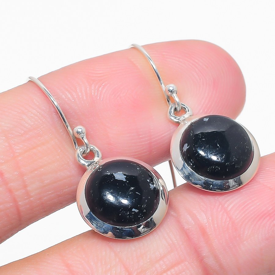 Natural Snowflake Obsidian Gemstone Sterling Silver Earrings 1.25 Inches Elegant Dangle Design