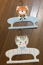 2-Vintage Children  s Hangers Tiger And Cat 60  s 