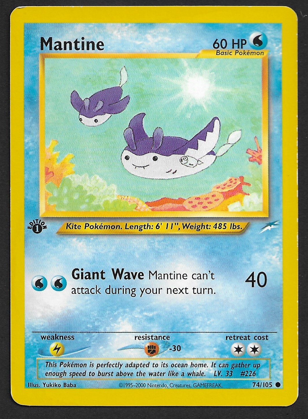 Neo Destiny Mantine 1st Edition NM 74/105 Common Pokemon Card