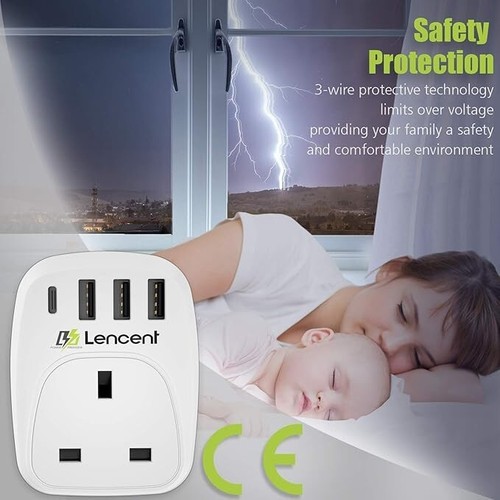 LENCENT UK to EU Euro Europe Plug Travel Adapter with USB Ports For Home Office - Picture 3 of 3