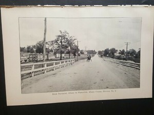 1913 photo plate horse & buggy Albany to Watervliet new brick road NY streetcar