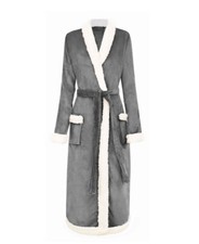 Livingston Robes for Women Fleece Bathrobe with Sherpa Trim and Pockets Grey NWT