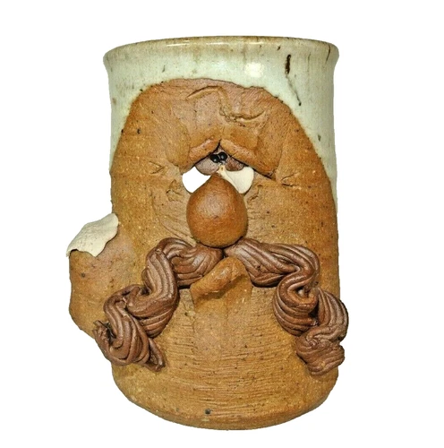 Stoneware Face Mug Vintage 3-D Golden Age Mustache Beer Mug Cup