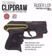 Clipdraw Belt Clip for Ruger LCP 1 One 380 IWB OWB Black - Right Mount - Holster