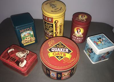 lot 6 Vtg 1991 Quaker Toll House Sun-Maid Coca-Cola Collectible ADVERTISING TINS