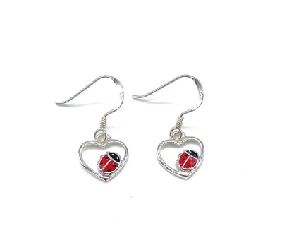 Cut Out Open Heart & Marienkäfer Marienkäfer Ohrhänger 925 Sterling Silber