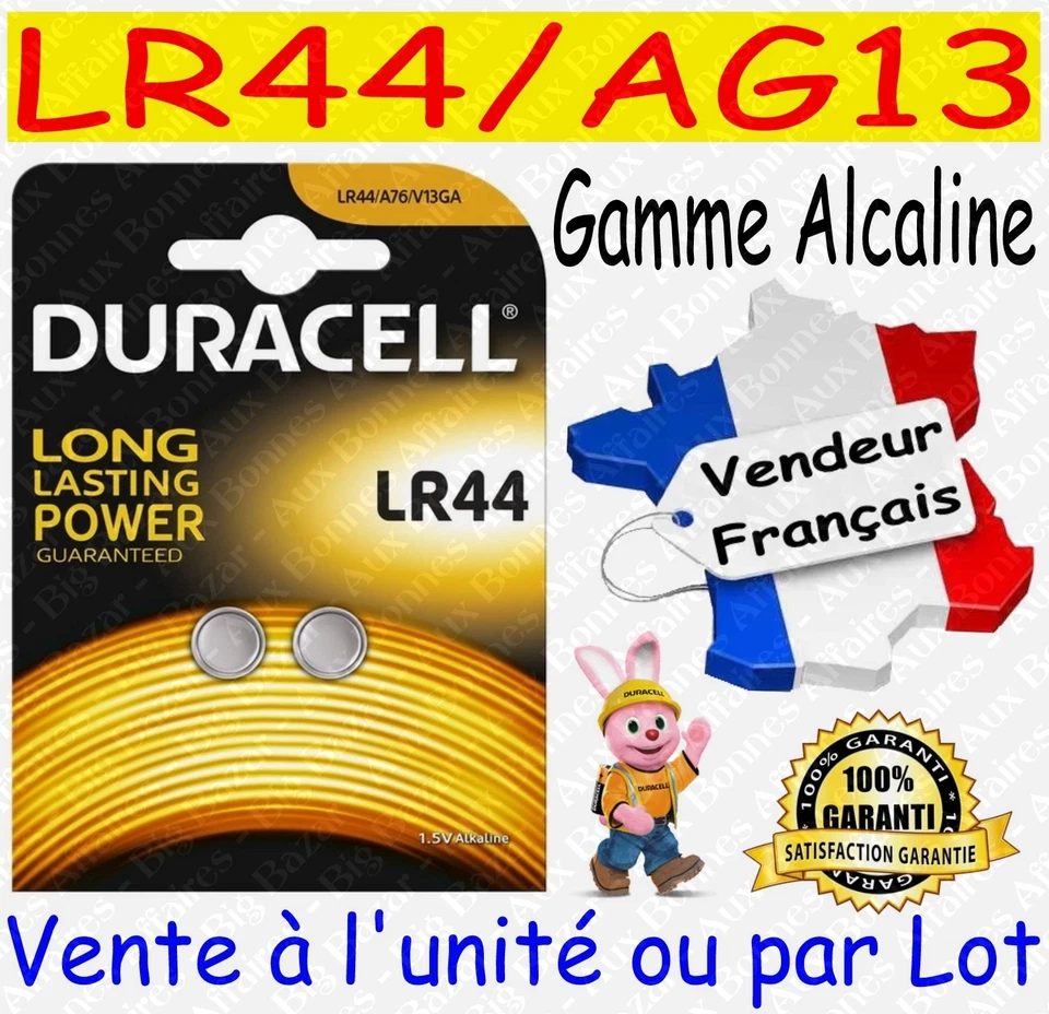 Piles DURACELL TYPE LR44 AG13 - Vente aussi : CR2032 CR2025 CR2016 CR2430 CR2450