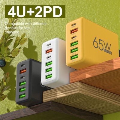 65W 4 USB + 2 Type C Fast Wall Charger PD QC3.0 Adapter Fast Charge Universal