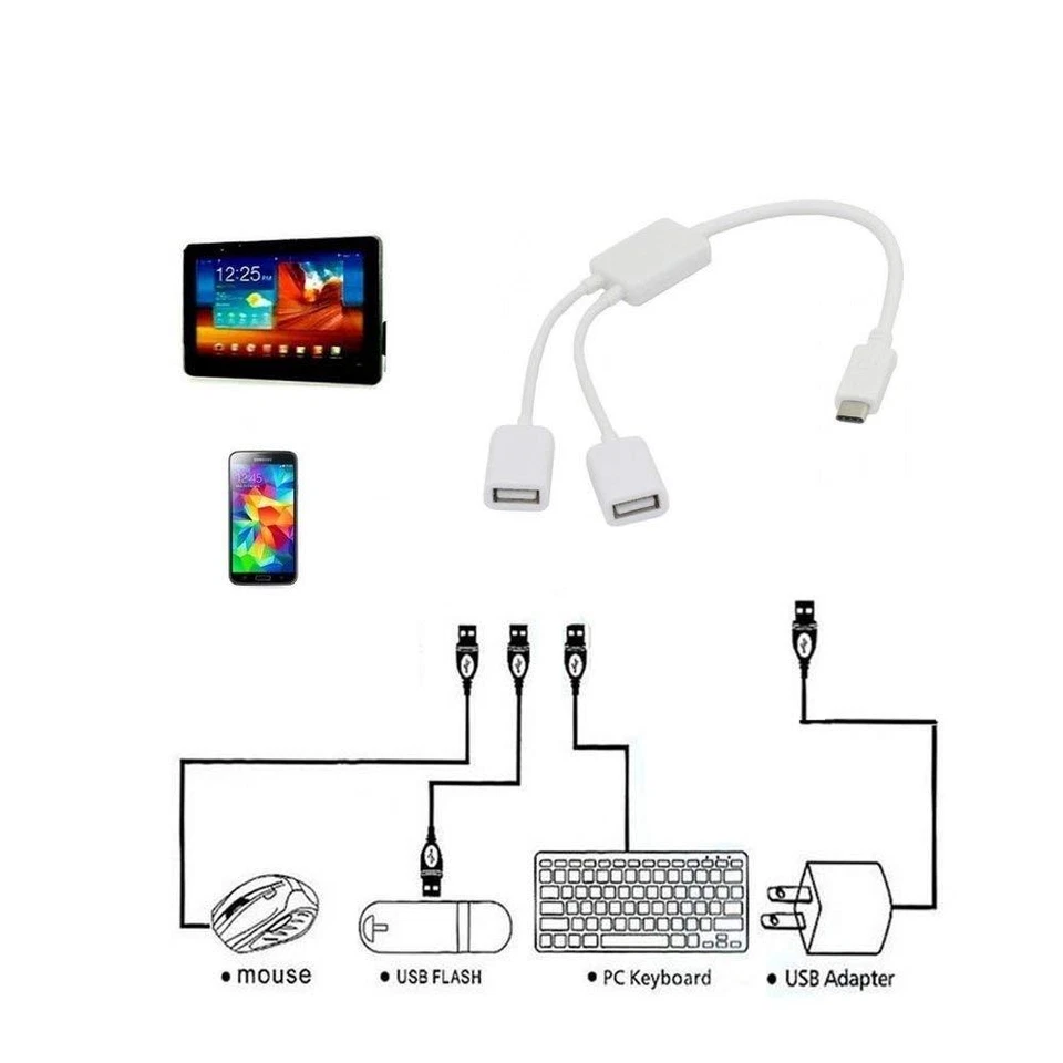 USB-C Type-C to Dual USB Type-A OTG HUB Cable Adapter Cord For Apple Macbook Pro - Image 2 of 3