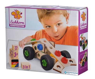 Eichhorn - Constructor Rennauto, vielseitiges Holzspielzeug, 35 Teile, 3 Verschi