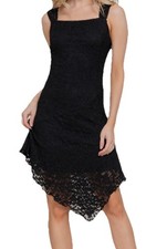 Black LACE SATIN BOW ASYMMETRICAL HEM DRESS (medium )