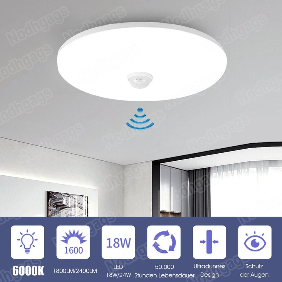 LED Ceiling Light PIR Motion Sensor Light Bathroom Kitchen Living Room Wall Lamp - Image 3 of 4