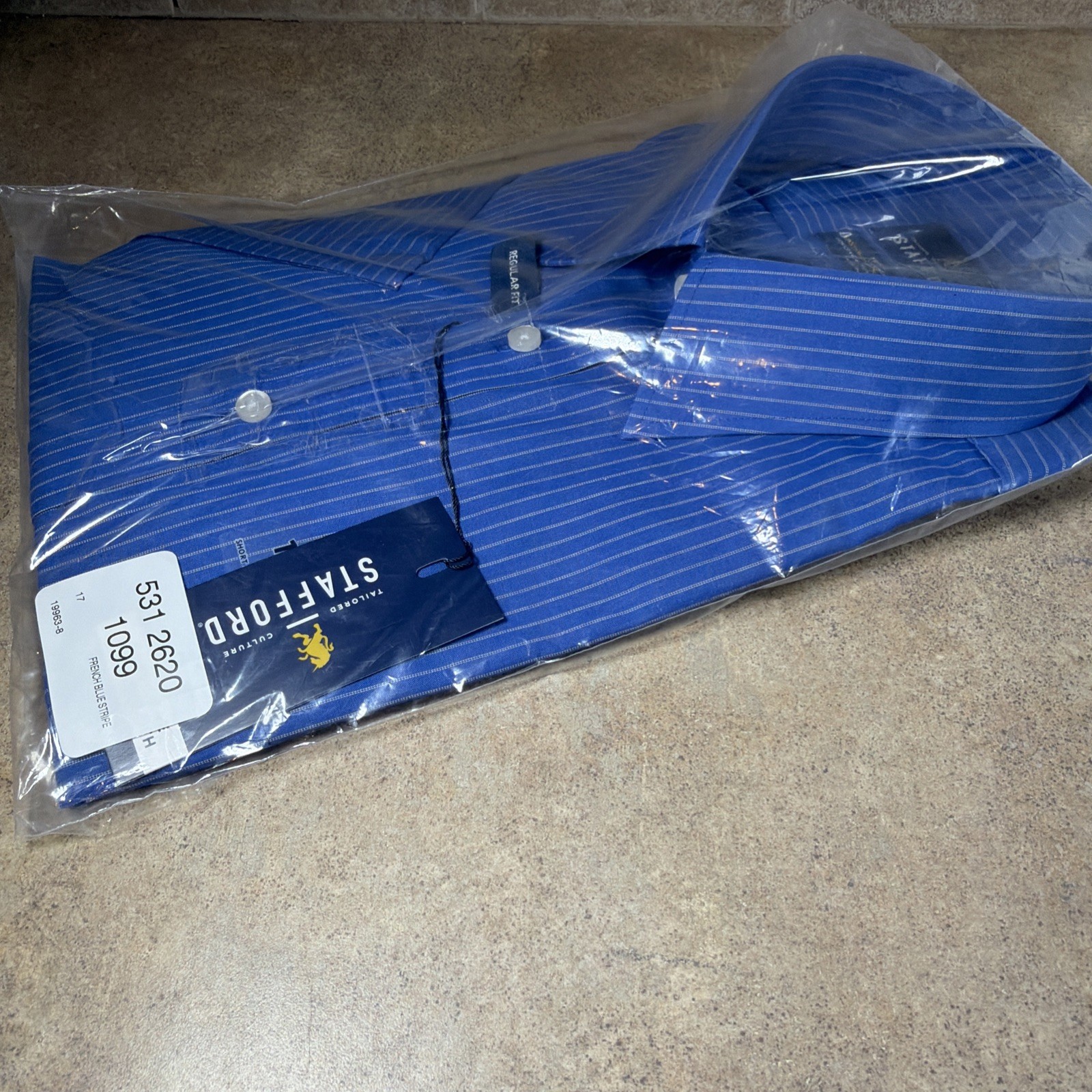 Stafford Mens Short Sleeve Travel Easy-Care Broadcloth Dress Shirt Blue Stripe