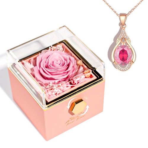 Preserved Rose-Eternal Flowers Jewelry Box, rotatable Preserved Flowers Gift ...