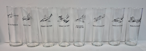 Libbey Plane Aviation Glasses Tumblers 2.5"D x 7"H  Set of 8 VINTAGE BRAND NEW - Afbeelding 1 van 9