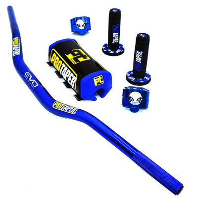 Original ''Evo'' PRO TAPER Handlebar Fat Bar DIRT BIKE 1 1/8'' ATV BLUE GRIPS Pads