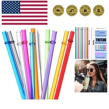 10.5 in Long Reusable Plastic Straws with Brush, Tritan Hard Plastic Tumbler ...