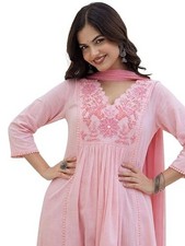 Women's Pure Cotton Anarkali Embroidered Ethnic Kurta Set with Palazzo Pant