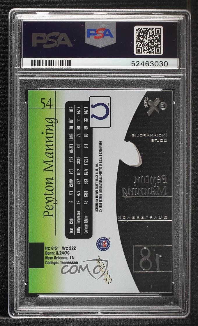 1998 Skybox E-X 2001 Peyton Manning #54 PSA 7 Rookie RC HOF 0k2i view 2