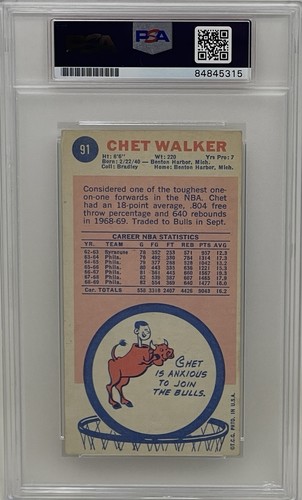 Chet Walker Signed 1969 Topps Rookie Chicago Bulls NBA Basketball Card #91 PSA - Picture 2 of 2
