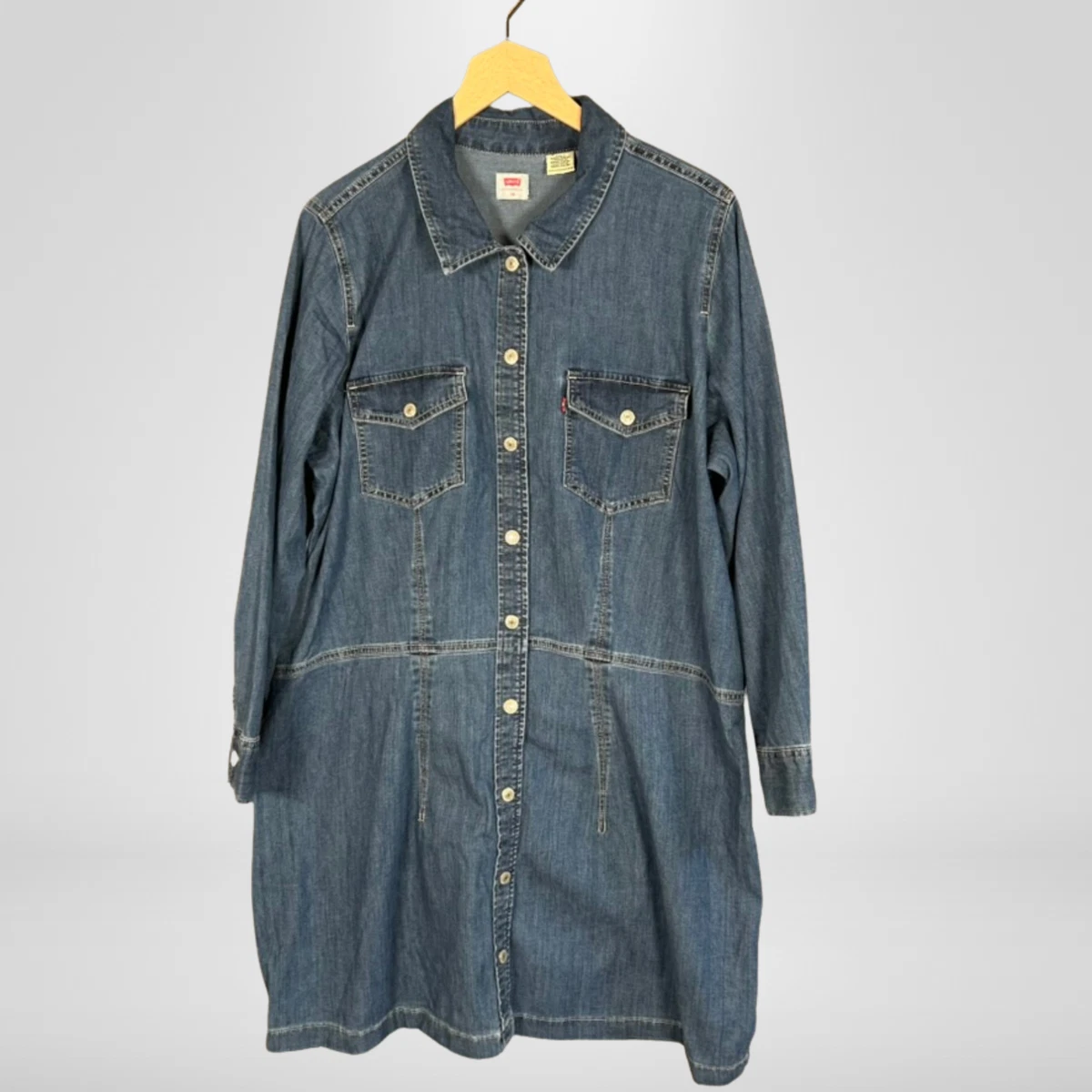 knee length dresses for ladies Light Blue Ruffled 3/4 Sleeve Buttoned Front Plus Size Denim Dress – The  Rusted Nail Boutique main image 0