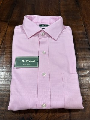 E.B. Wood Men's Pink Long Sleeve Shirt Regular Fit Non-Iron 15 1/2 34 35