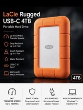 LaCie Rugged USB-C 4TB Portable External HDD for Mac/Windows Orange STFR4000800
