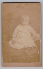 Antique CDV Cute Baby Infant in White Victorian Dress Studio Portrait Unmarked