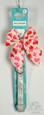 Valentine Dog Collar with Bow Hearts Glitter Silver Adjustable Size L New