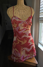 Urban Outfitters Chiffon Swirl Print Slip Dress S-P Red Pink Beige Mini Strappy
