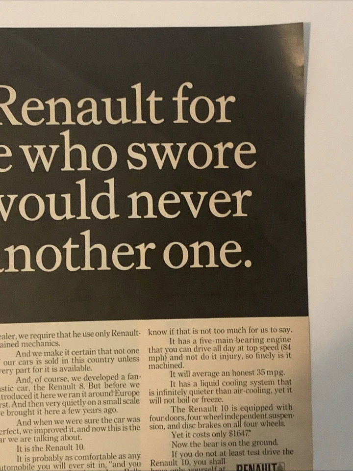 1967 Renault 10 ANÚNCIO IMPRESSO Para Quem Jurou Nunca Compraria Outro Antigo Anos 1960 - Imagem 3 de 4
