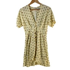 Faithfull The Brand Dress Womens 10 Yellow Polka Dot V Neck Short Mini 138769