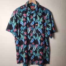Dixxon Turks Shirt Mens XL Black Tropical Floral Hawaiian Button Up Party Wear