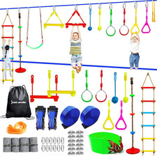 Ninja Warrior Obstacle Course for Kids - 12 Accessories  Slackline Set