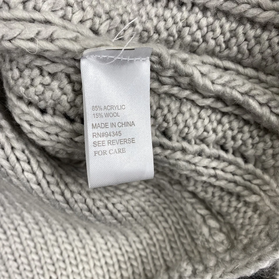 Boston Proper Women's M Grey Chunky Open Knit V-Neck Long Slv Sweater Wool Blend - Image 4 of 4