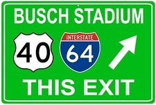 St. Louis Cardinals Busch Stadium I-64 / U.S. 40 Metal Highway Exit Sign 12"x18"