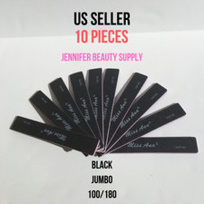 10PCS PROFESSIONAL 100/180 GRIT BLACK JUMBO NAIL FILES 7x1 US SELLER