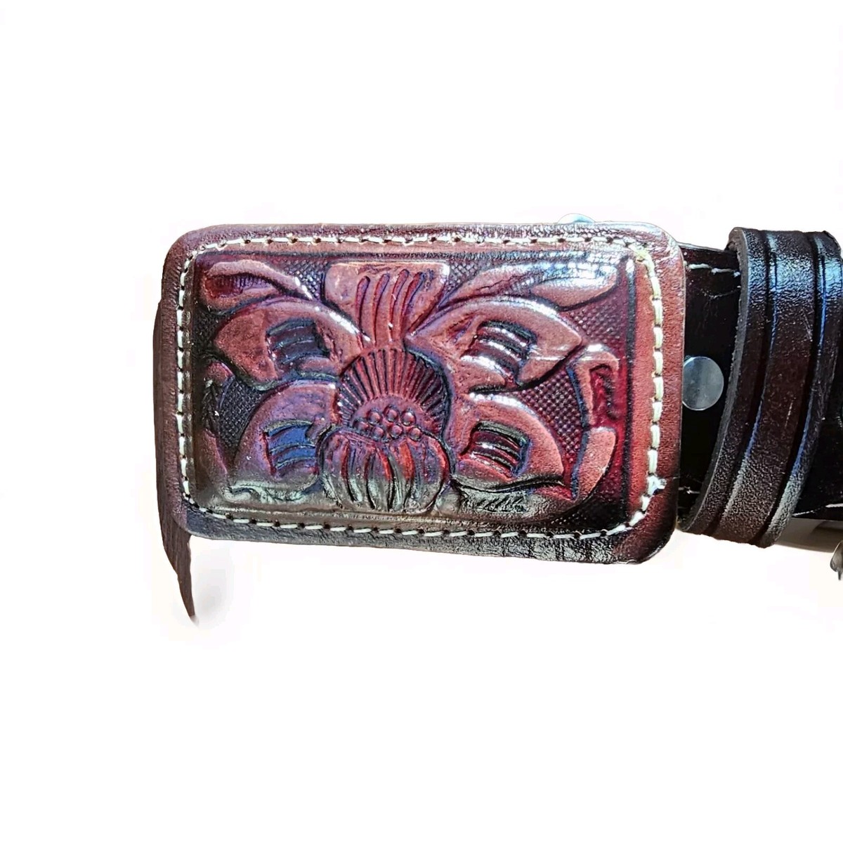 Western Embossed Leather Belt with Braided Horsehair Accent Horse Hair Inlay Belt Men main image 3