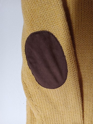 Vintage Gap Kids Mustard Yellow Knit Size Large (10) L Brown Suede Elbow Patches - Picture 4 of 6
