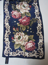 Axcess by Echo 100 Silk Scarf Navy w/ Mauve  Cream Flowers Roses Japan