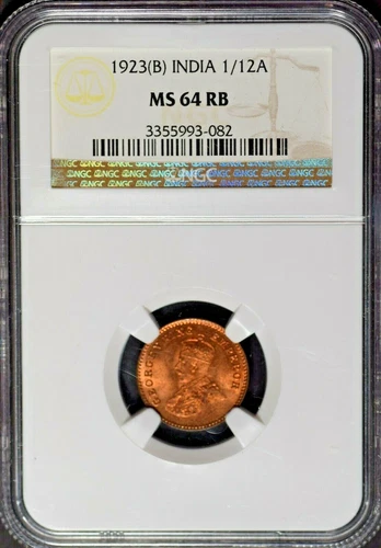 India British 1923(B) 1/12 Anna NGC MS64 RB Certified 
