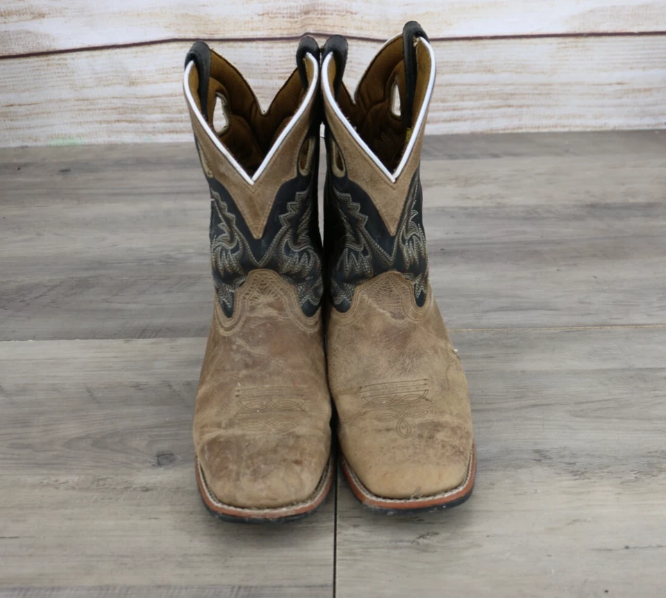 Dan Post Youth Size 5.5 Pull On Leather Square Toe Cowboy Boots Brown - Image 3 of 4