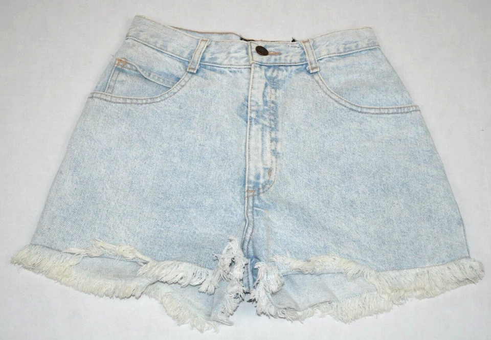 Pantalones Cortos Jean Vintage Beverly Hills Denim Talla 5 S/M Años 80 Azul Lavado Fray Cintura Alta Foto 4 de 4