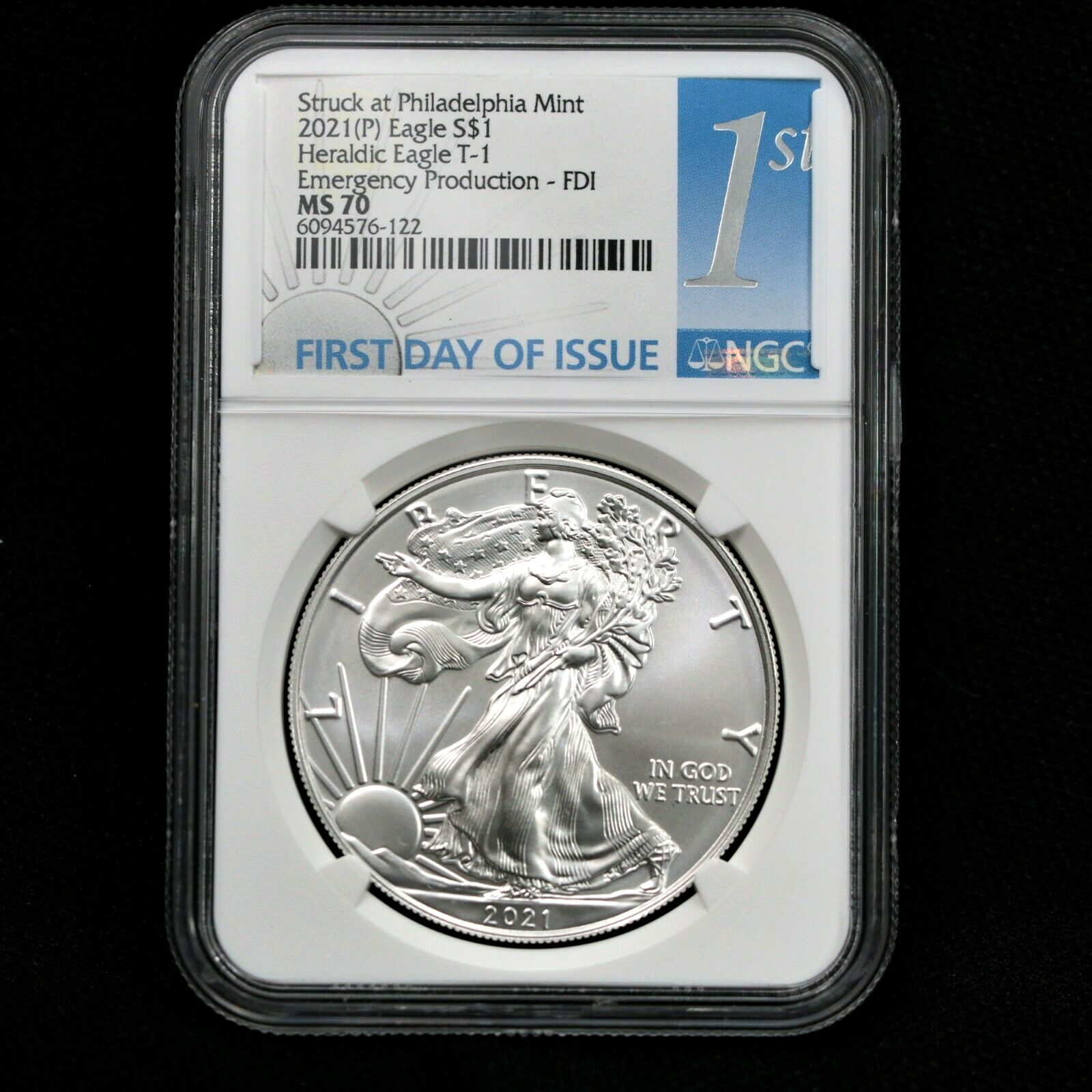 2021 P Emergency Production MS70 Silver Eagle Struck at Philadel