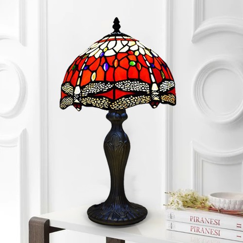 Tiffany Style Table Lamp Red Dragonfly 10 inch Stained Glass Shade Multicolor UK - Picture 5 of 15