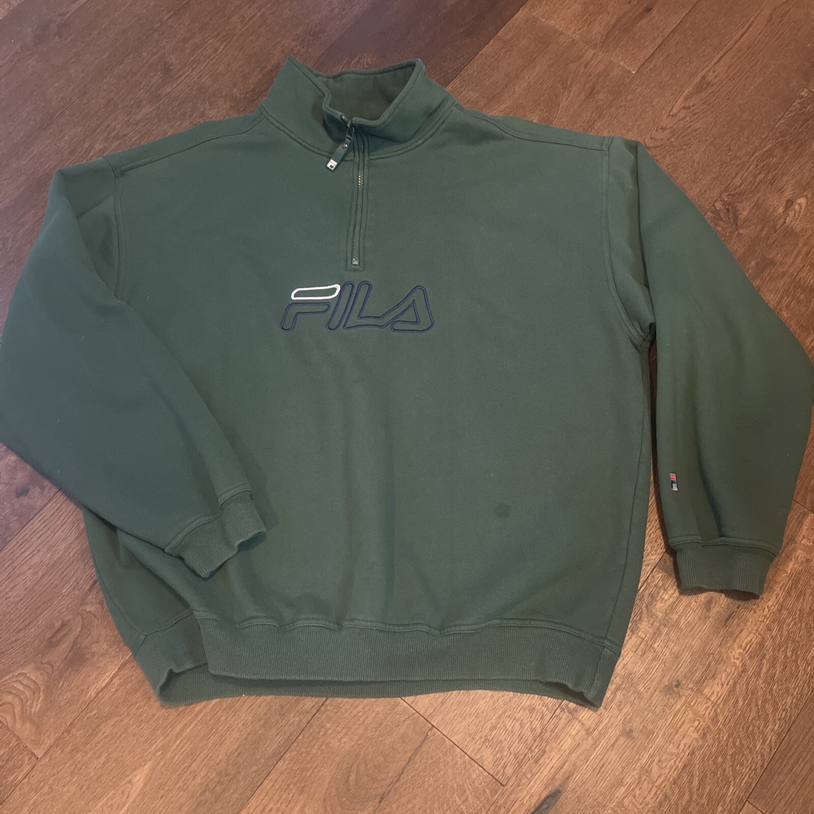 Maglione Vintage Fila XXL Felpa con Cappuccio Verde Y2K 1 4 Zip PullOver