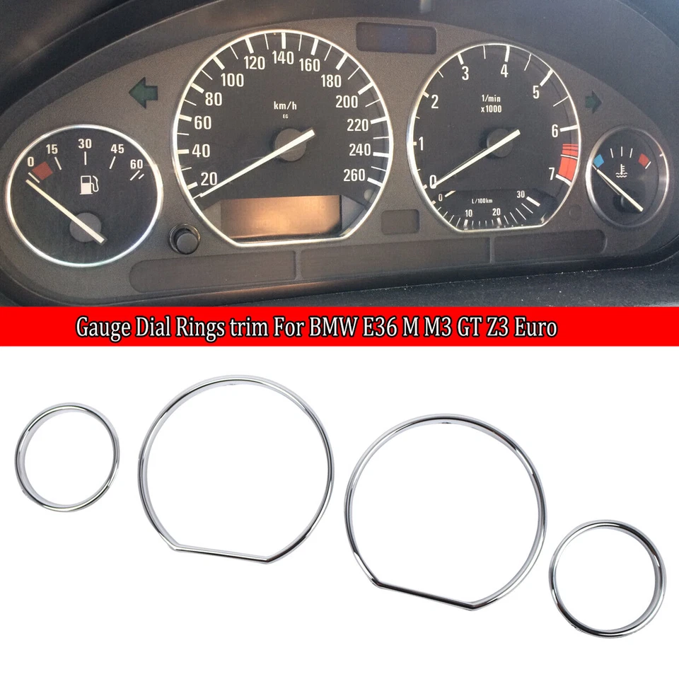 4X Chrome Dash Trim Rings Speedometer Gauge Cluster Panel For BMW E36 M3 GT Z3 - Изображение 2 из 4