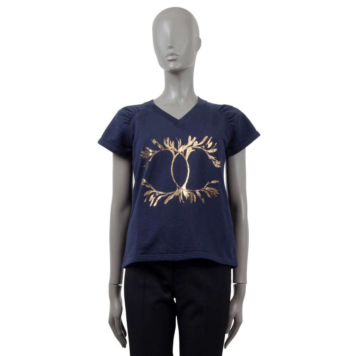 67880 auth CHANEL navy blue cotton 2018 18C GREECE PRINTED T-Shirt 